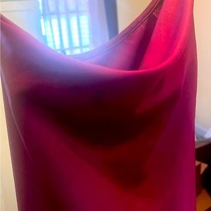 Luxurious grape satin full length slip dress with cowl neck!